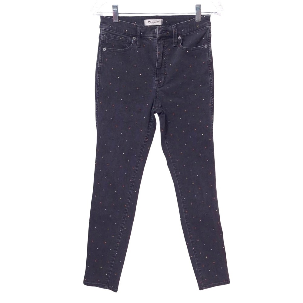 Madewell Metalic Dot 10" High Rise Skinny Jeans Womens Sz 29‎ Embellished Black